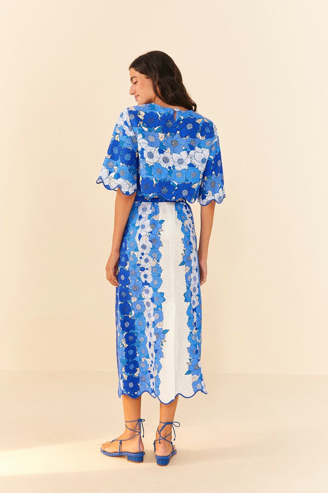 farm rio blue flower stripes midi dress FARM Rio Flower Stripes Midi Dress