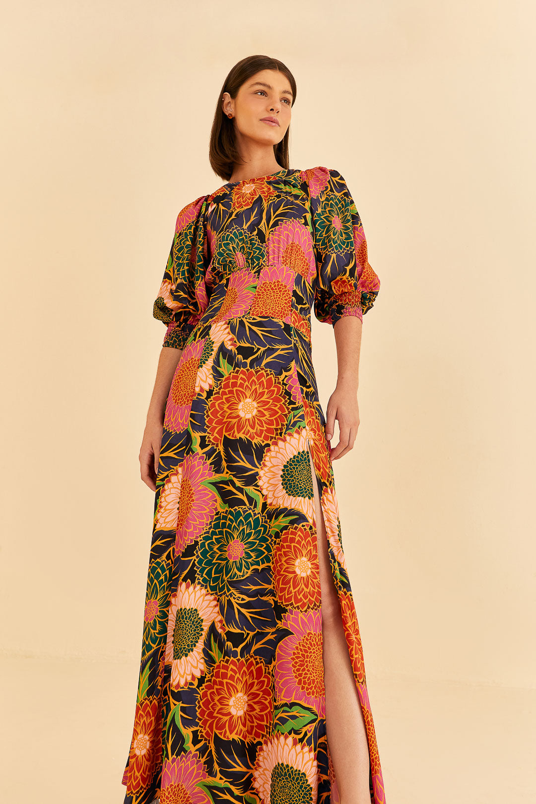 Multicolor Vintage Garden Puff Sleeve Maxi Dress – FARM Rio