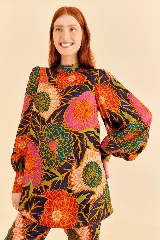 Multicolor Vintage Garden Satin Blouse – FARM Rio