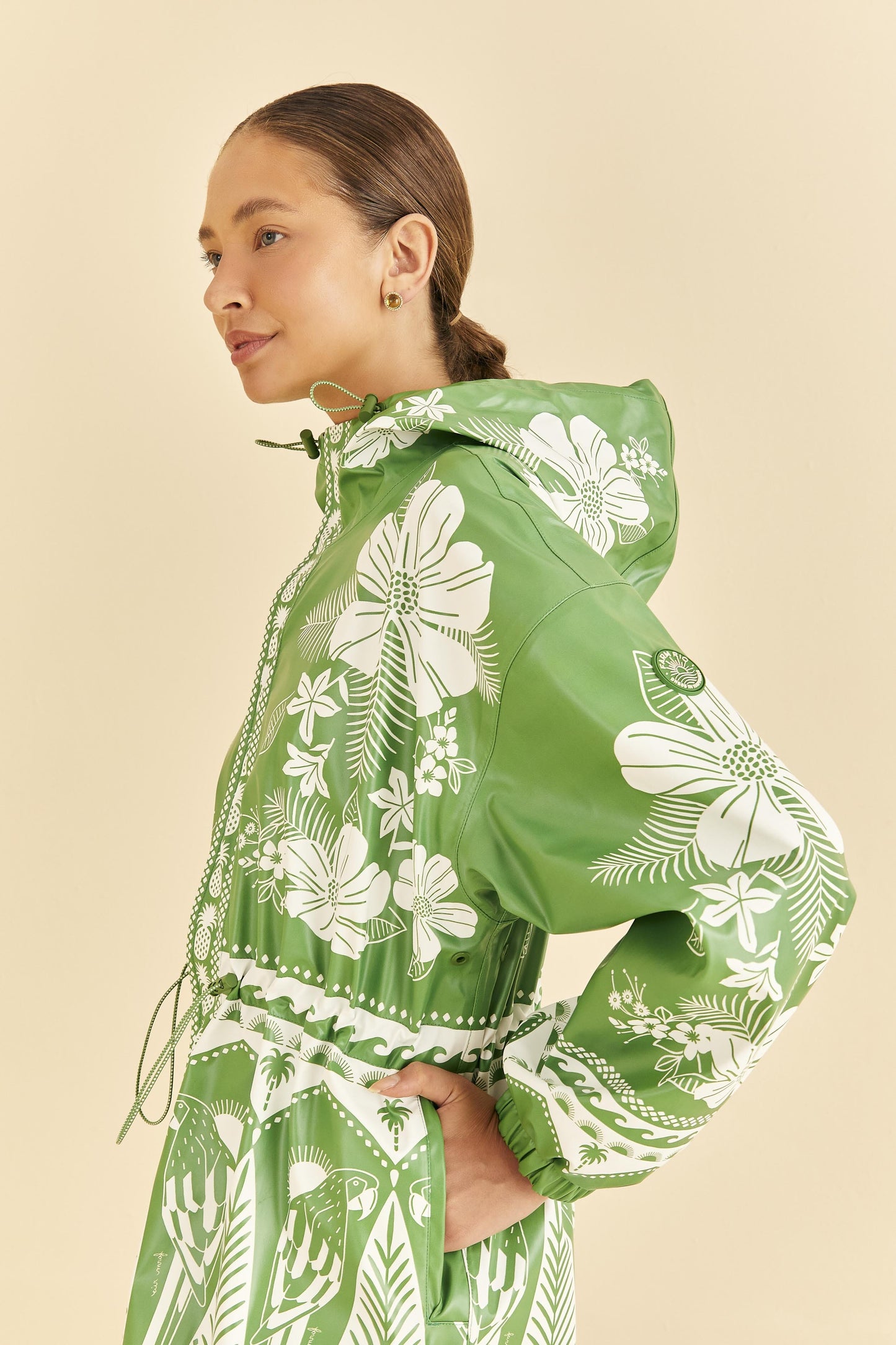 Green Macaw Elegance Long Raincoat