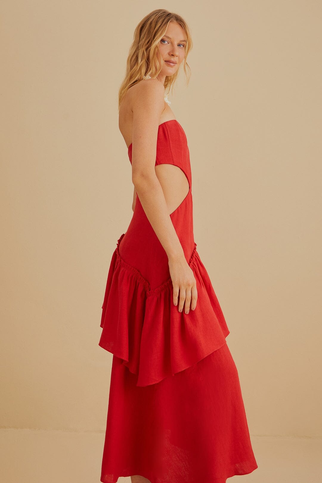 Red Cut Out Strapless Midi Dress – FARM Rio