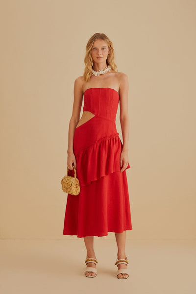 strapless open back dress Green Guipire Cut-Out Midi Dress – FARM Rio main image 0