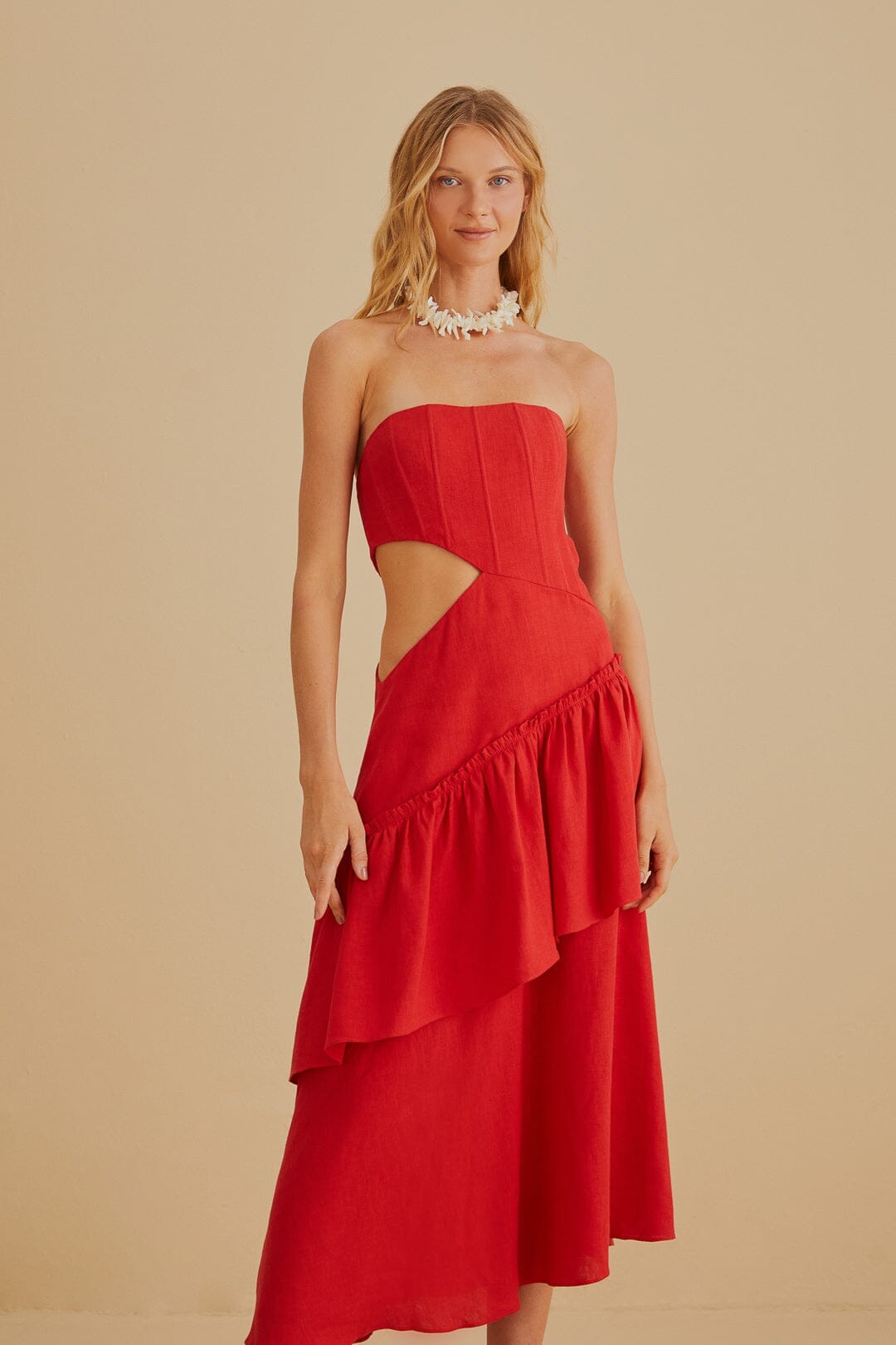 Red Cut Out Strapless Midi Dress – FARM Rio
