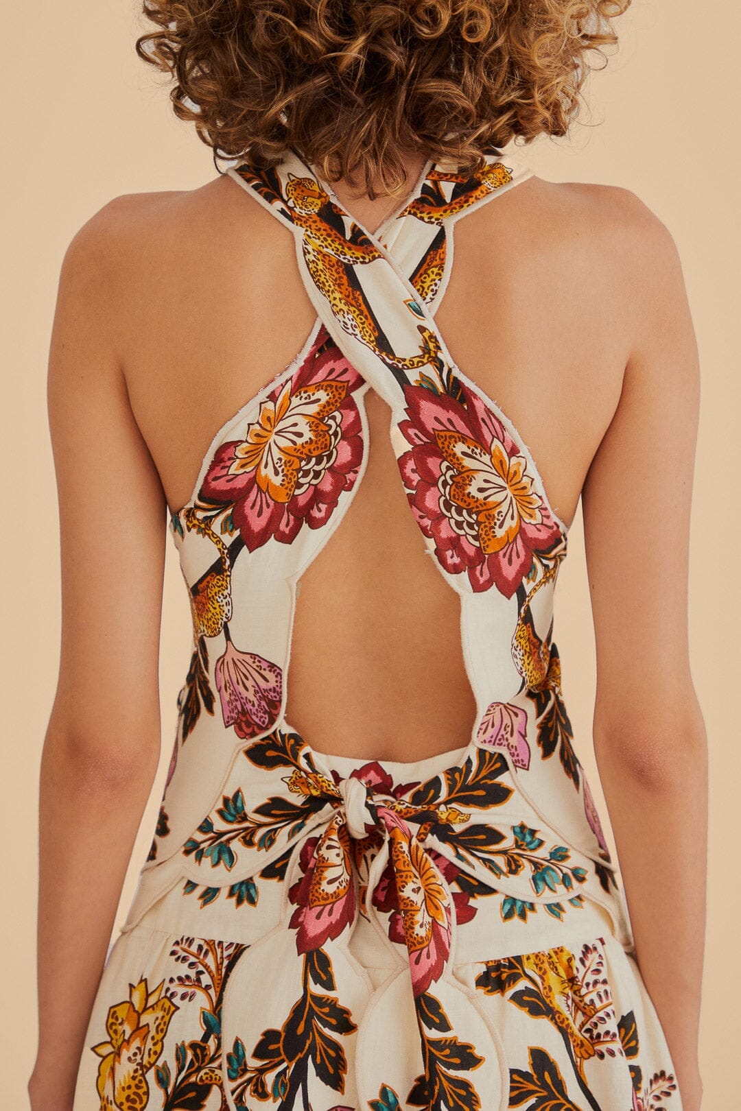 Sand Leopard Flowers Cut Out Midi Dress FARM Rio Sand Leopard Flowers Cut Out Midi Dress FARM Rio