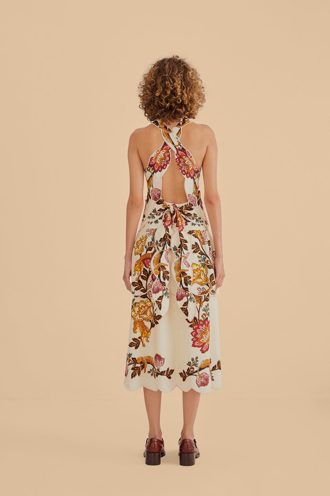 farm rio leopard flowers sand cutout midi dress Sand Leopard Flowers Cut Out Midi Dress FARM Rio