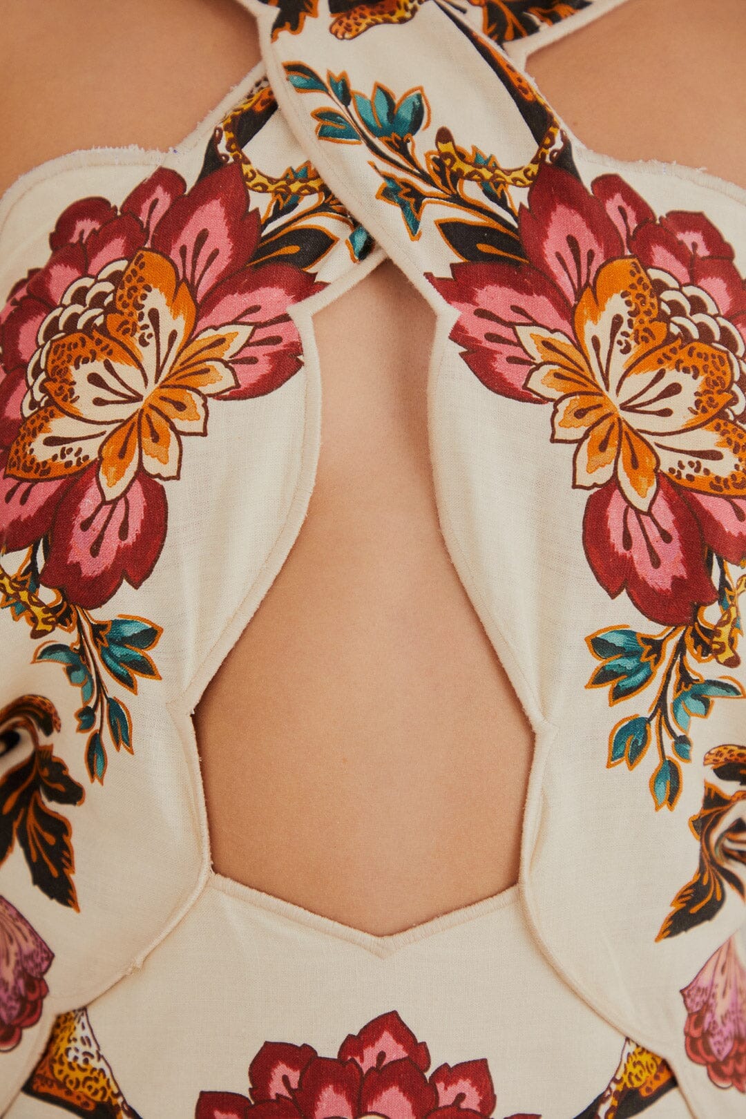 Sand Leopard Flowers Cut Out Midi Dress FARM Rio Sand Leopard Flowers Cut Out Midi Dress FARM Rio