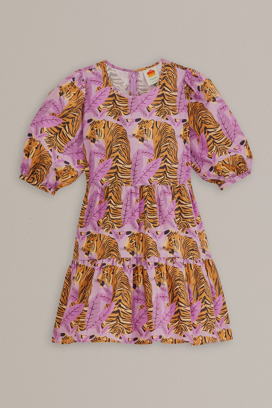 Mini-robe à manches bouffantes et feuilles de tigre lavande