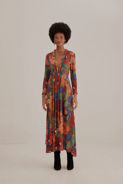 farm rio black stitched flowers long sleeve mini dress Black Stitched Flowers V Neck Maxi Dress – FARM Rio