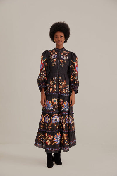 Black Winter Garden Long Sleeve Maxi Dress FARM Rio Black Winter Garden Long Sleeve Maxi Dress FARM Rio