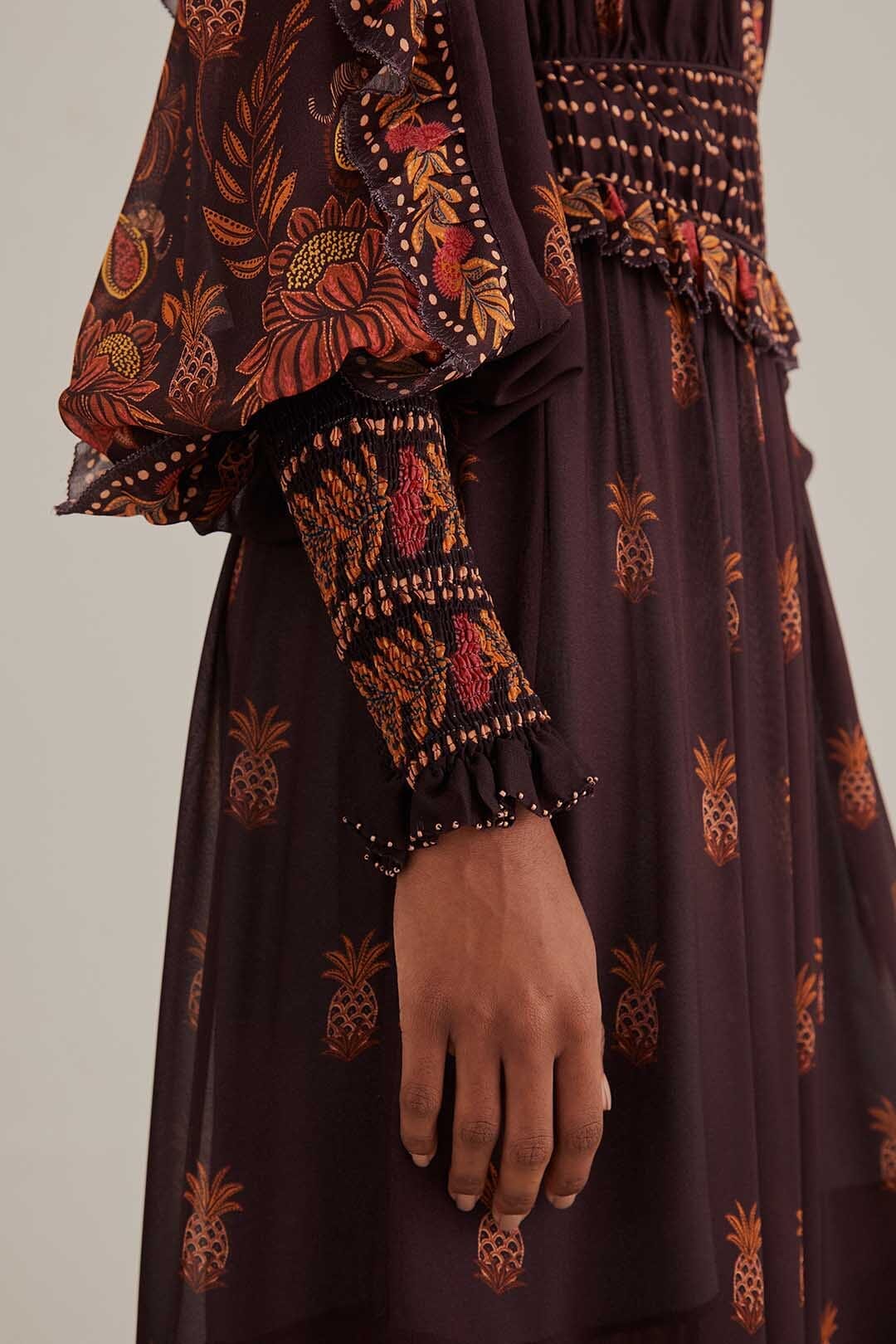 Brown Paisley Bloom Long Sleeve Maxi Dress FARM Rio Brown Paisley Bloom Long Sleeve Maxi Dress FARM Rio