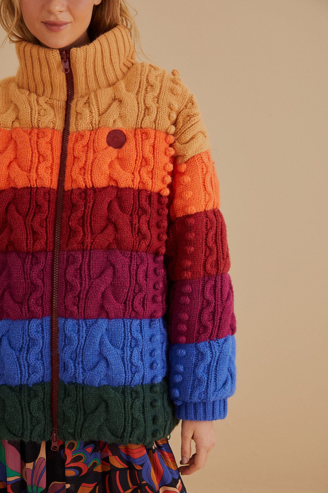 Doudoune réversible en tricot à rayures colorées