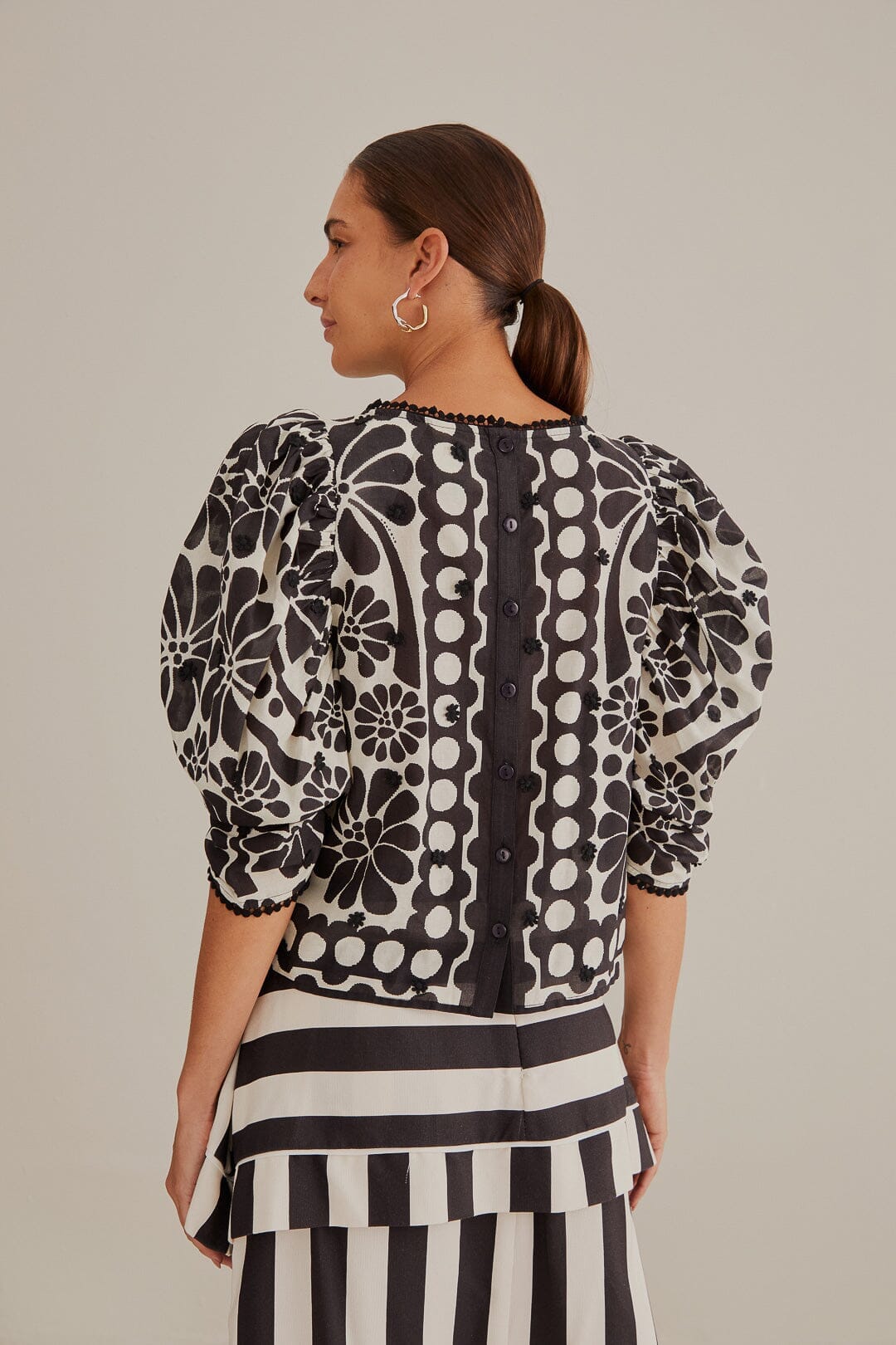 Black Palermo Puff Sleeve Blouse FARM Rio Black Palermo Puff Sleeve Blouse FARM Rio