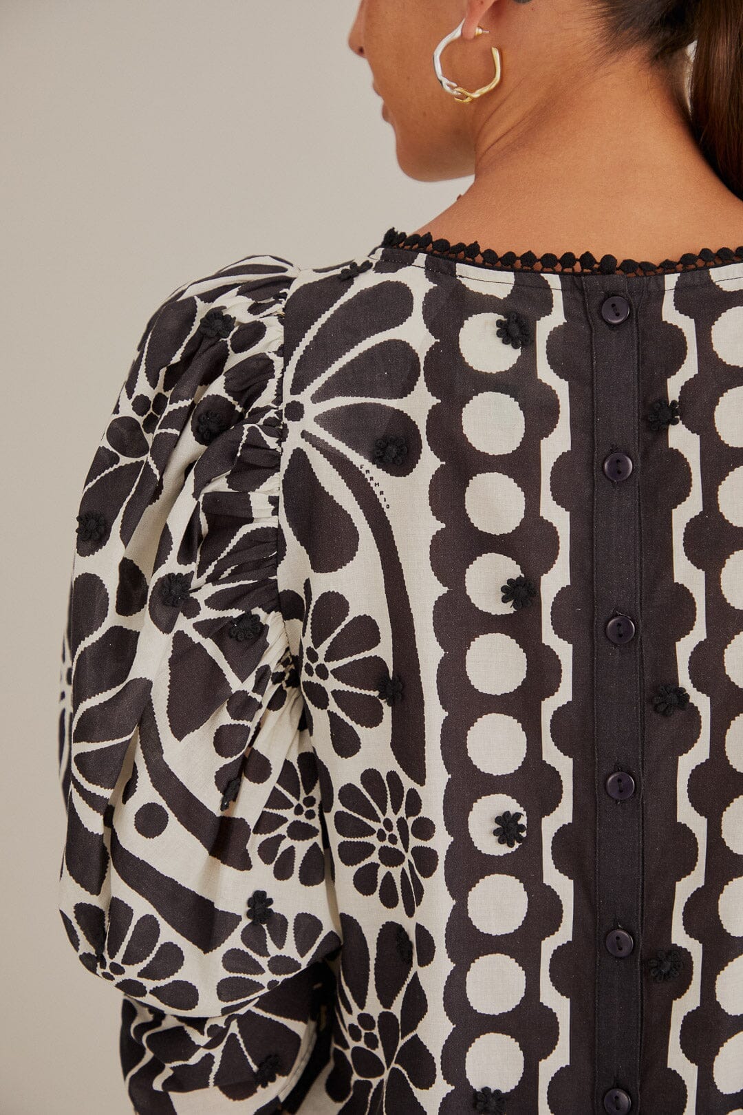 Black Palermo Puff Sleeve Blouse FARM Rio Black Palermo Puff Sleeve Blouse FARM Rio