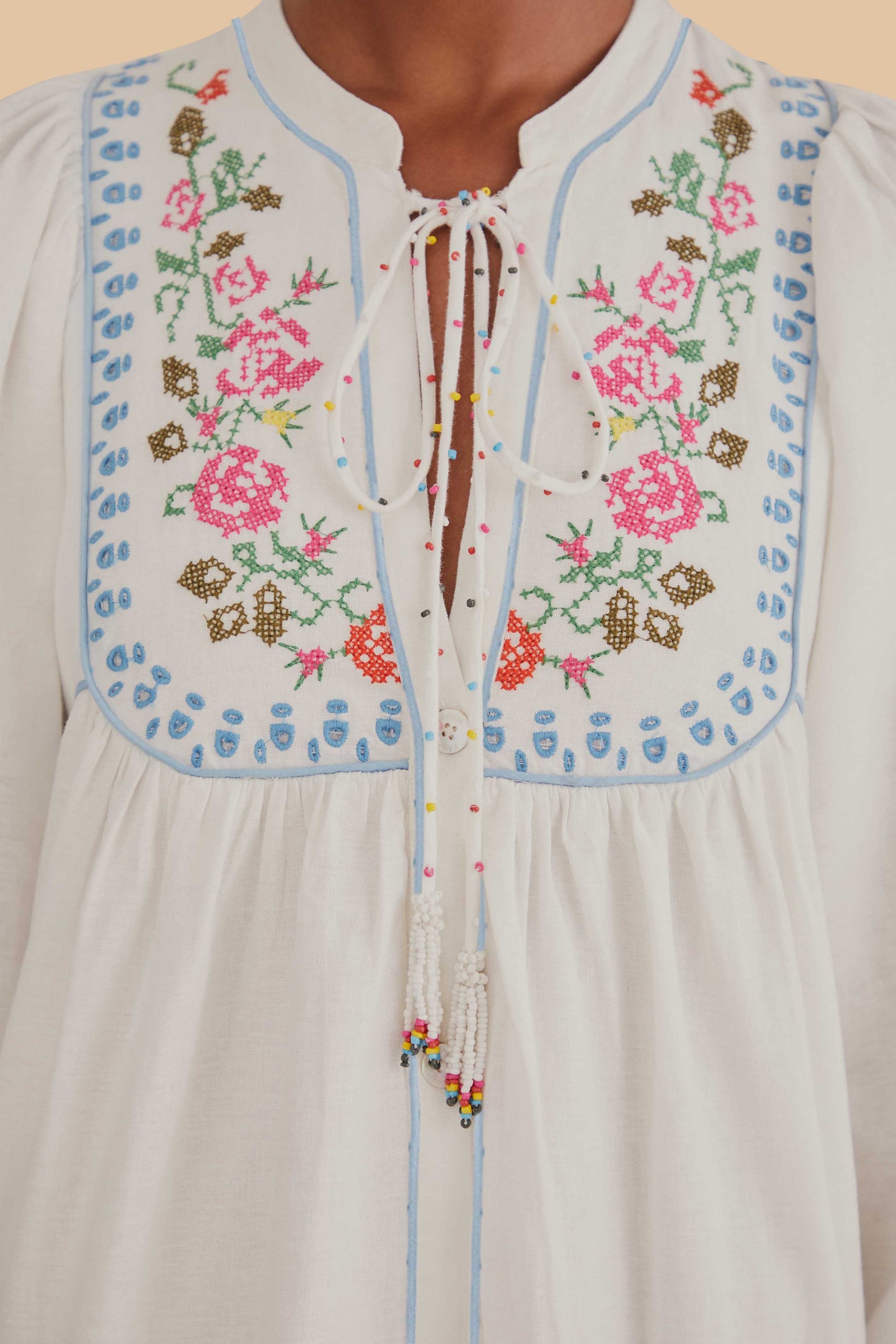 Off-White Embroidered Midi Dress