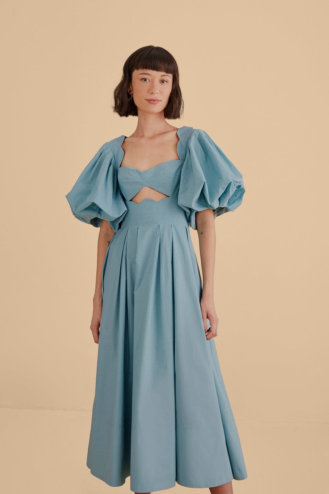 Grey Blue Cut Out Midi Dress FARM Rio Grey Blue Cut Out Midi Dress FARM Rio