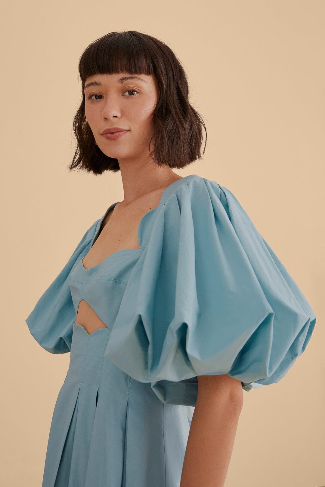 Grey Blue Cut Out Midi Dress FARM Rio Grey Blue Cut Out Midi Dress FARM Rio