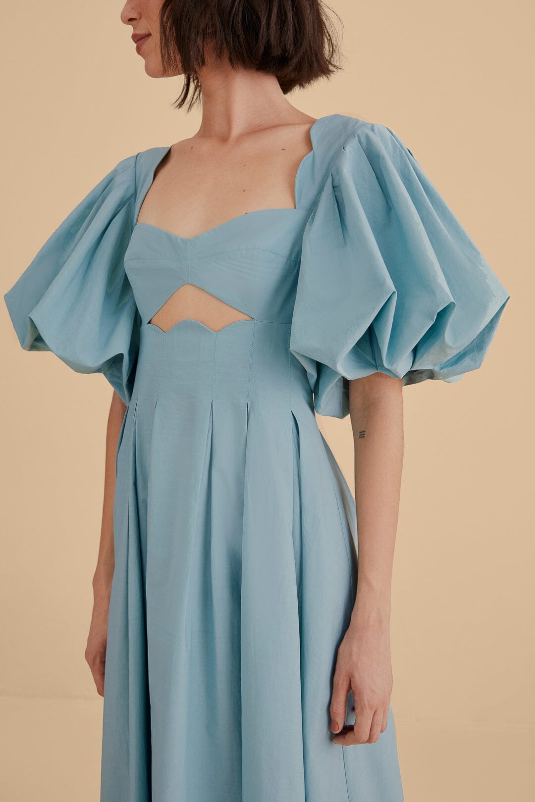 Grey Blue Cut Out Midi Dress FARM Rio Grey Blue Cut Out Midi Dress FARM Rio