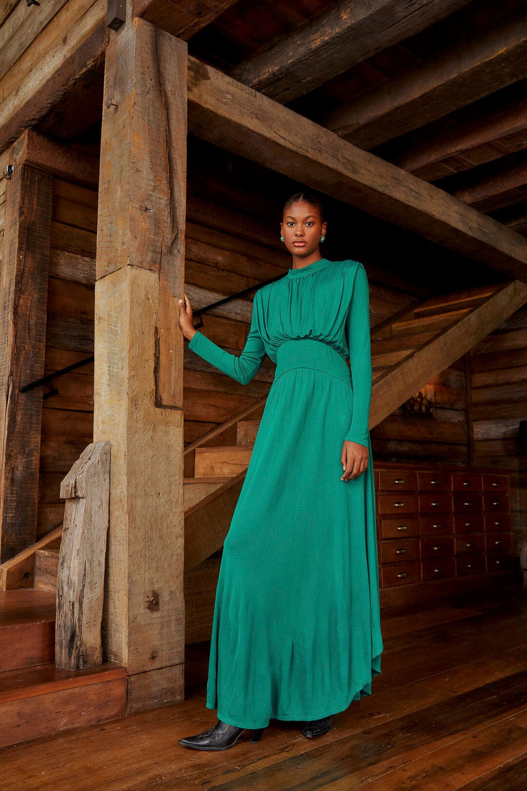 High neck long shop sleeve maxi dress