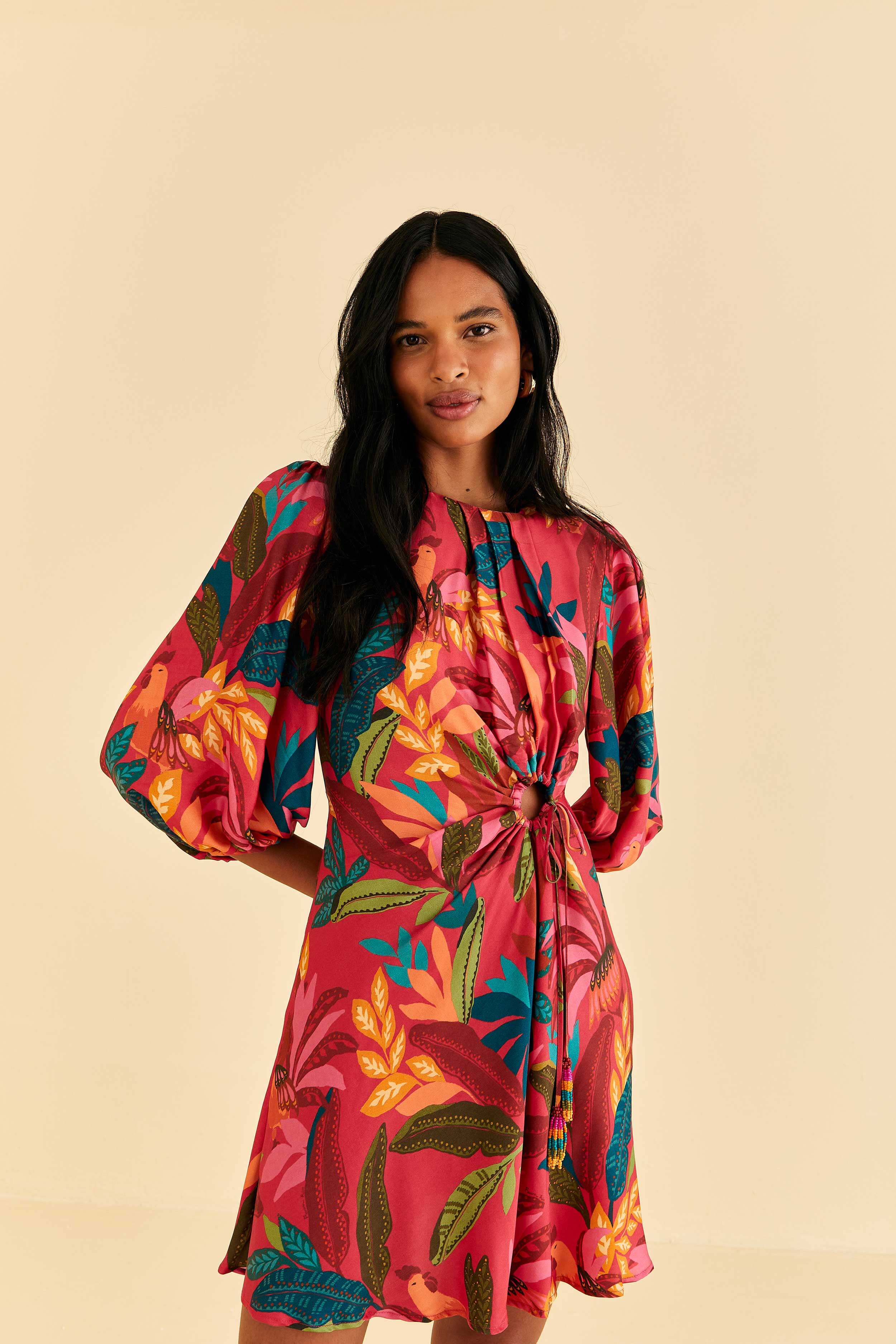 Red Rooster Leaves Long Sleeve Mini Dress – FARM Rio