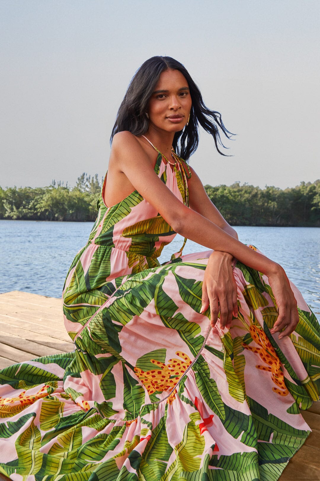 Pink Banana Leaves Sleeveless Maxi Dress FARM Rio Pink Banana Leaves Sleeveless Maxi Dress FARM Rio
