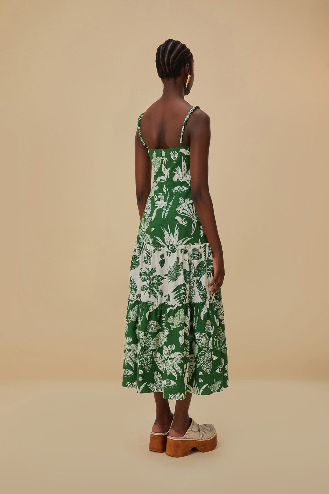 green forest birds midi dress Scarlette Long Sleeved Midi Dress in Green Bird Print