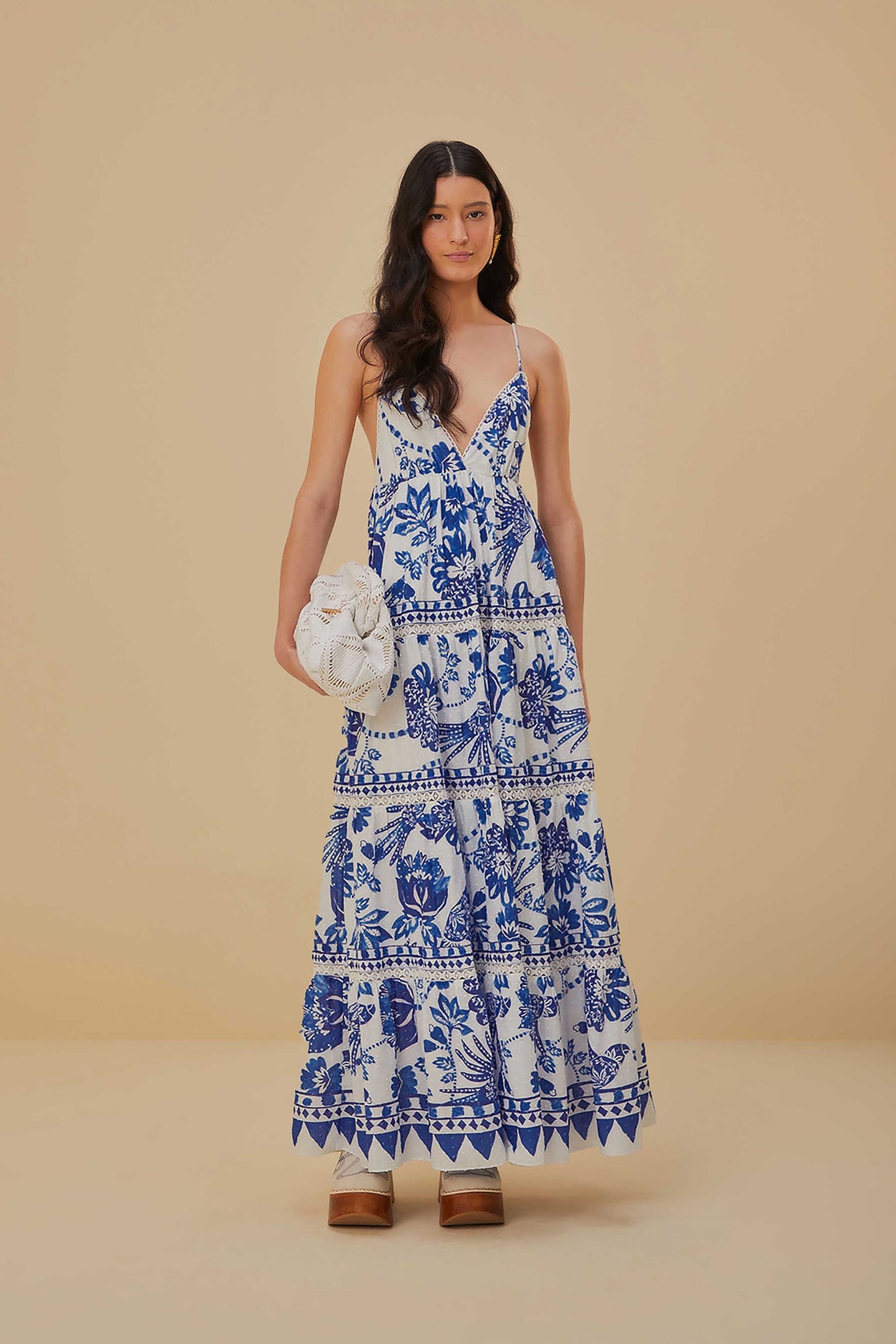 bird maxi dress Farm Rio Bird Leaves Long Dress