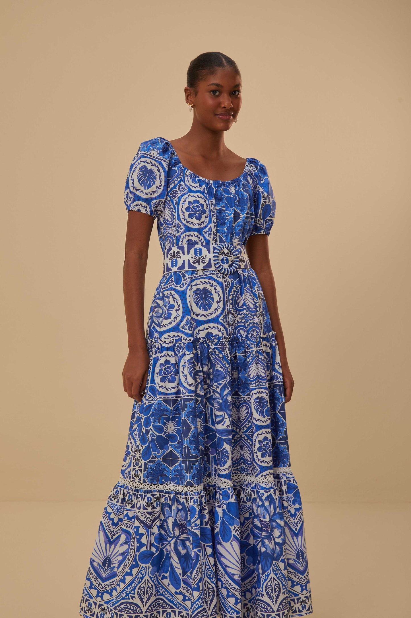Blue Tile Dream Maxi Dress FARM Rio Blue Tile Dream Maxi Dress FARM Rio