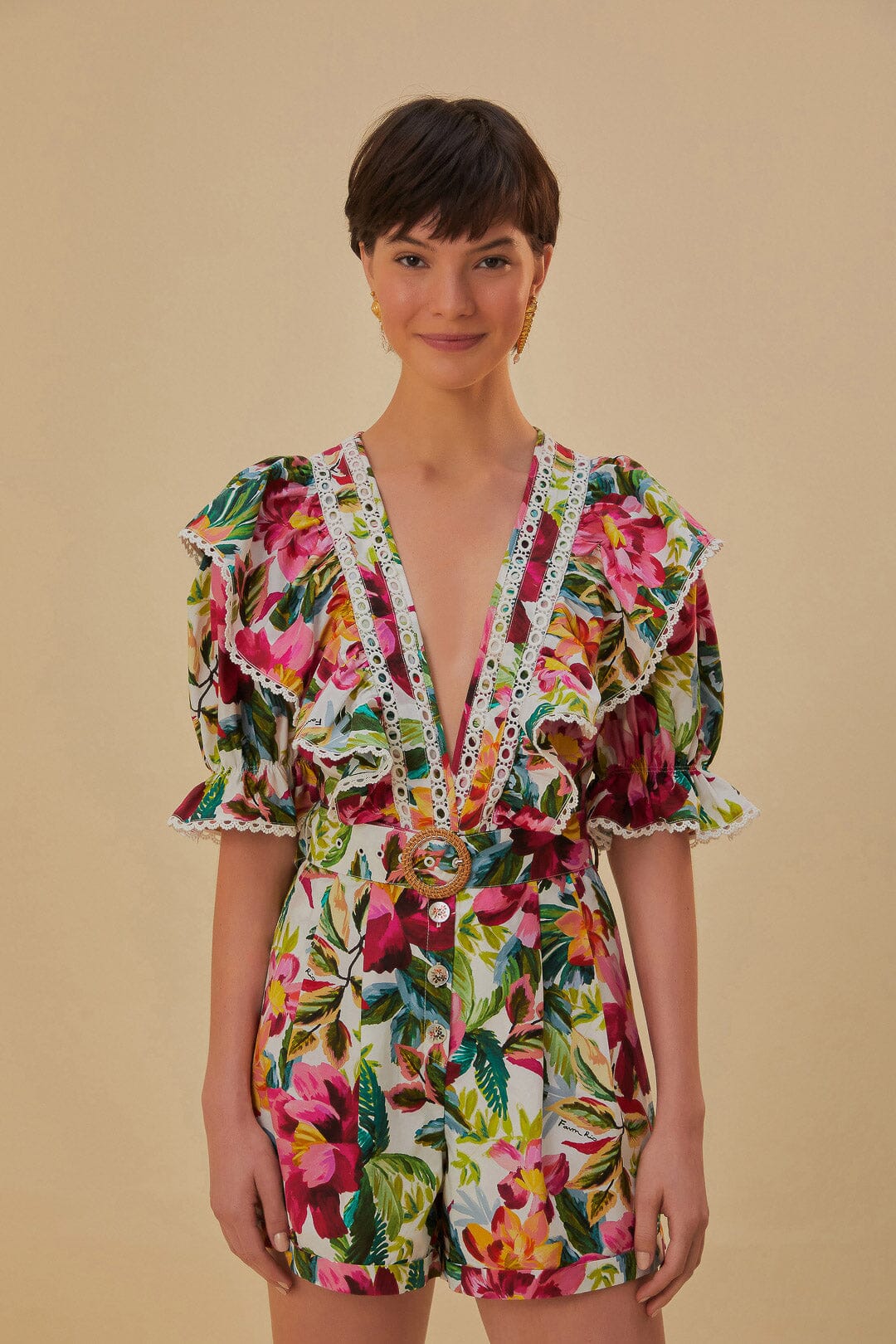 Off-White Painted Flowers Romper