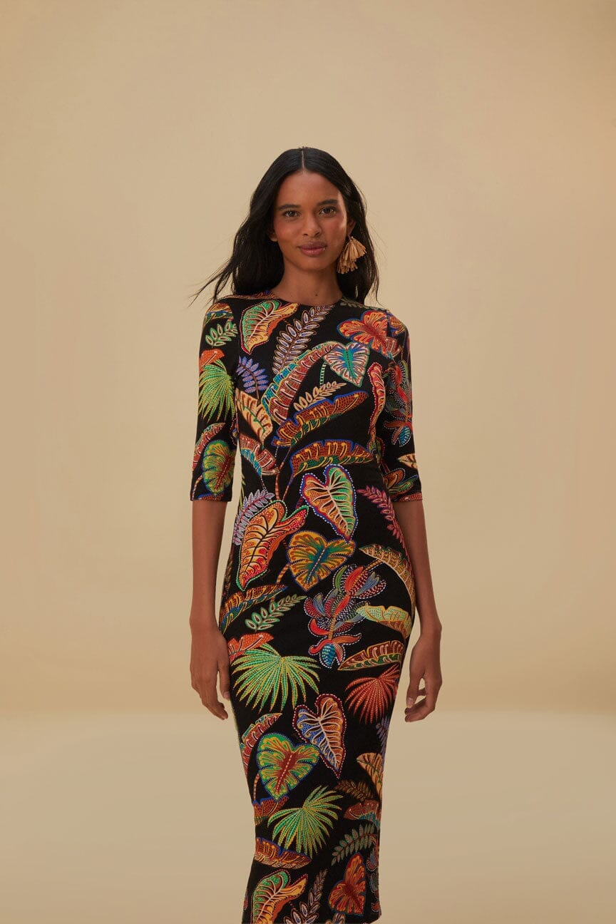 farm rio cool foliage black sleeveless maxi dress Farm Rio Cool Foliage Black Sleeveless Maxi Dress Cotton Blend Sz S Sold Out NWT
