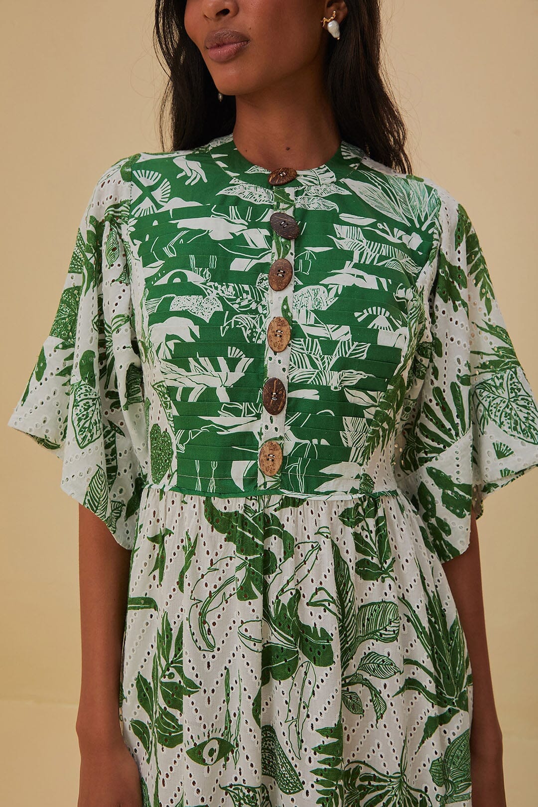 forest soul green short sleeve mini dress FARM Rio Forest Soul Green Mini-Dress