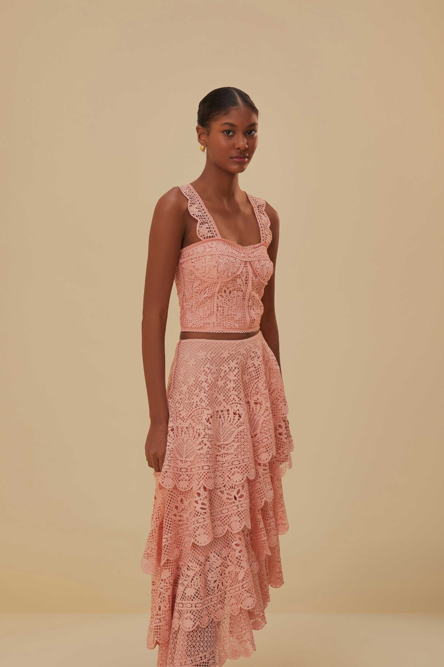 Light Pink Guipure Layered Maxi Skirt FARM Rio Light Pink Guipure Layered Maxi Skirt FARM Rio