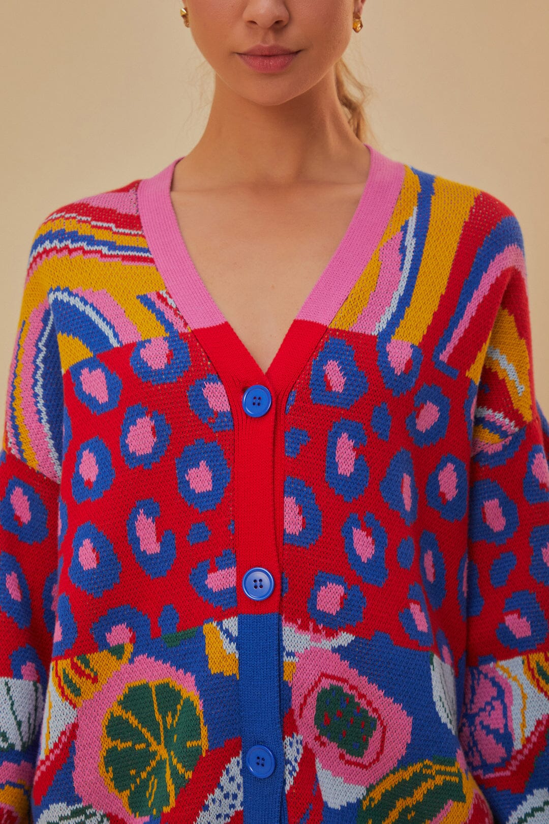 Cardigan en tricot à imprimés mélangés