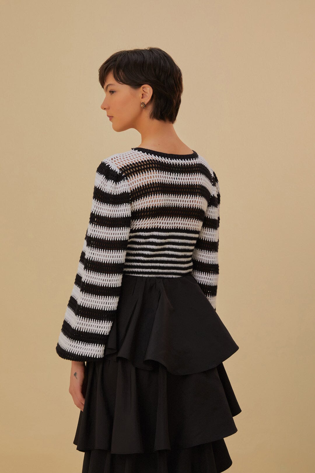 Black and White Stripes Crochet Blouse