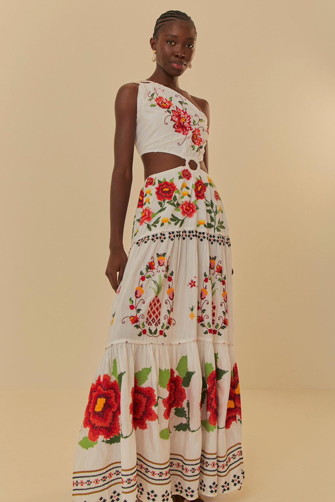 Off-White Embroidered Carmina Floral Maxi Dress