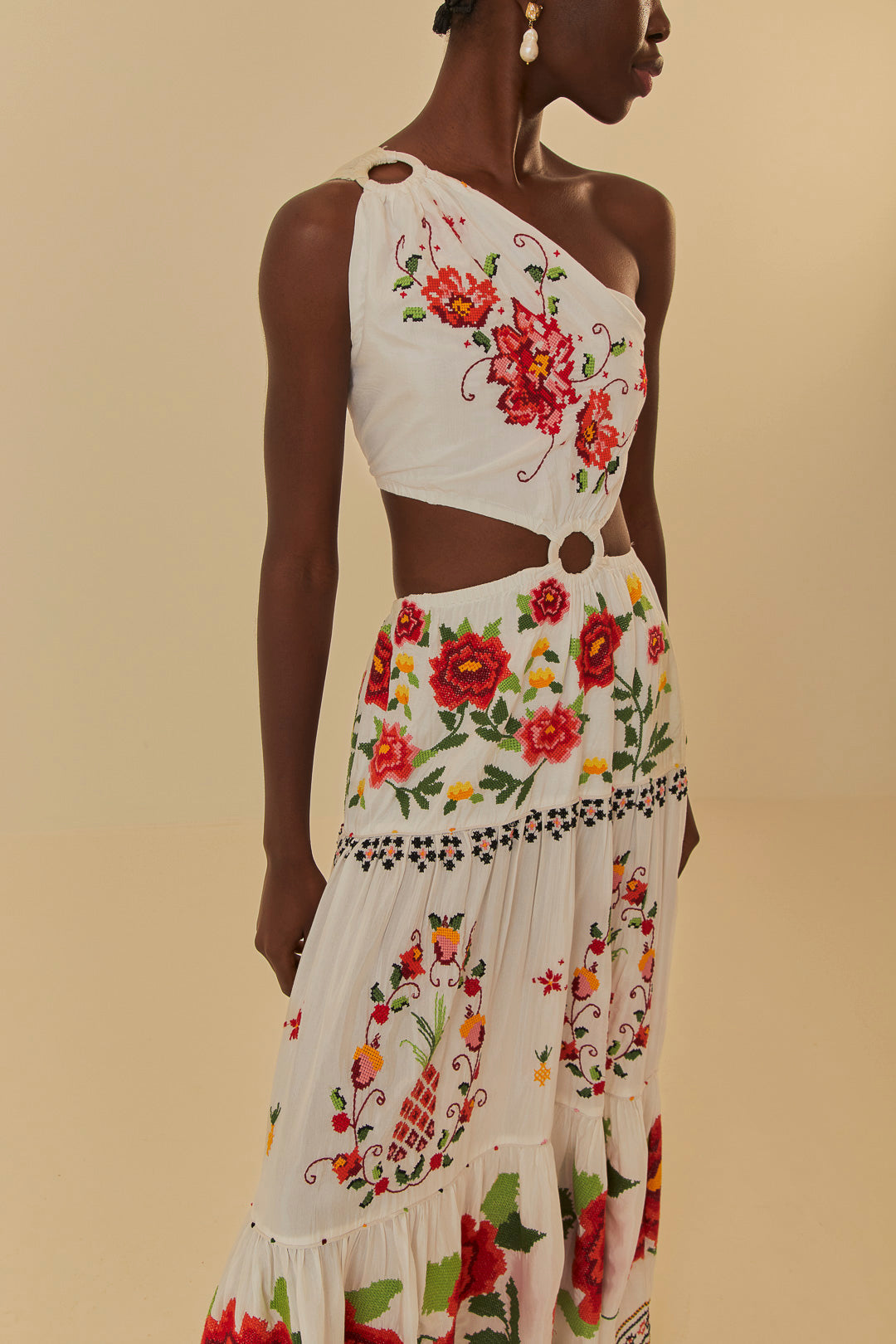 Off-White Embroidered Carmina Floral Maxi Dress