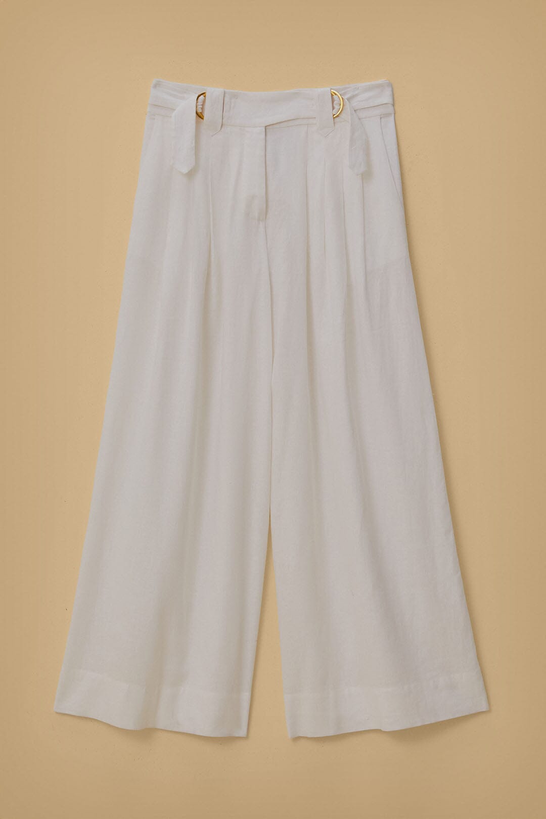 Pantalon taille basse en lin blanc cassé