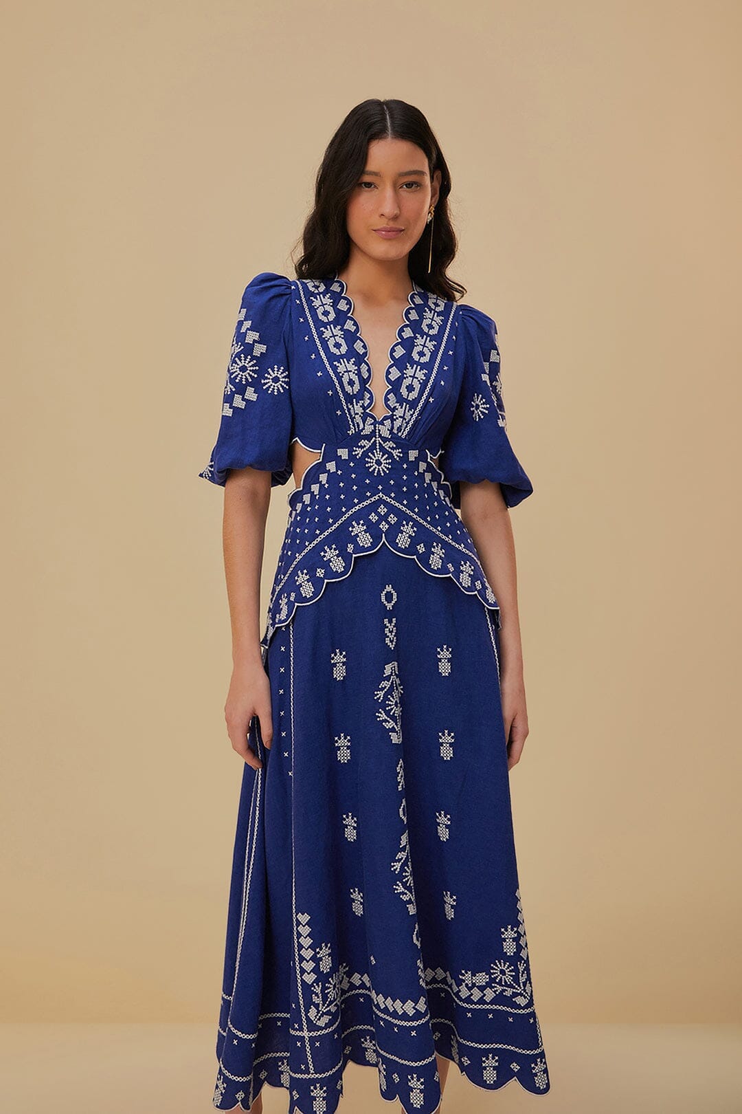 Navy Blue Embroidered Cut-Out Midi Dress FARM Rio Navy Blue Embroidered Cut-Out Midi Dress FARM Rio