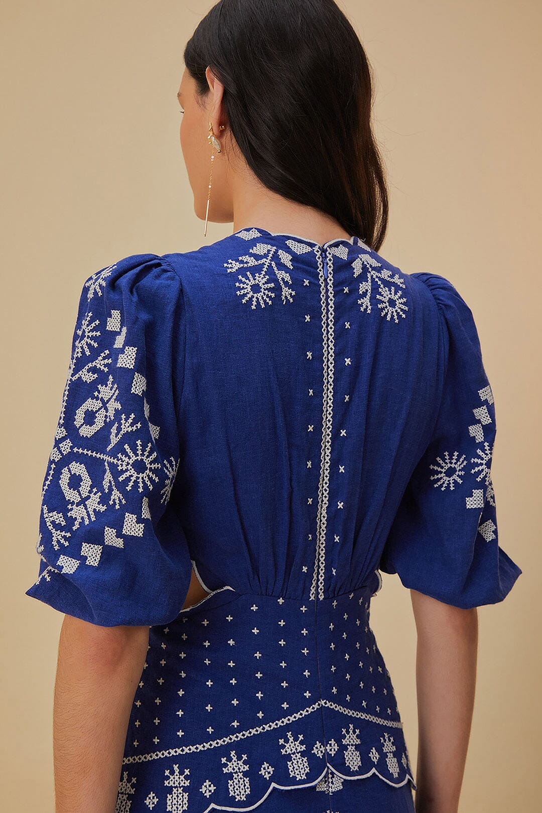 Navy Blue Embroidered Cut-Out Midi Dress FARM Rio Navy Blue Embroidered Cut-Out Midi Dress FARM Rio