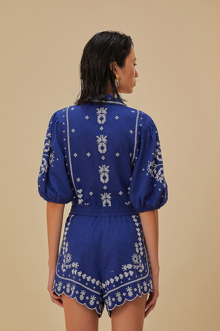 Navy Blue Embroidered Shorts – FARM Rio