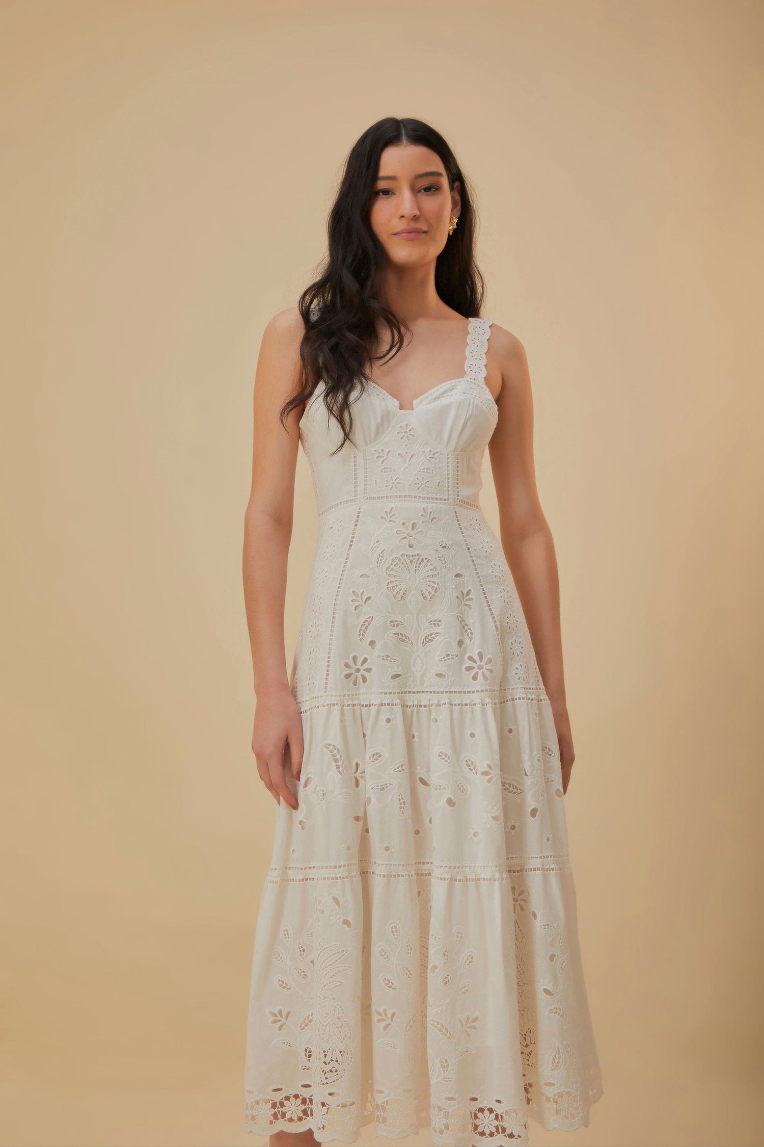 White Richelieu Sleeveless Midi Dress FARM Rio White Richelieu Sleeveless Midi Dress FARM Rio