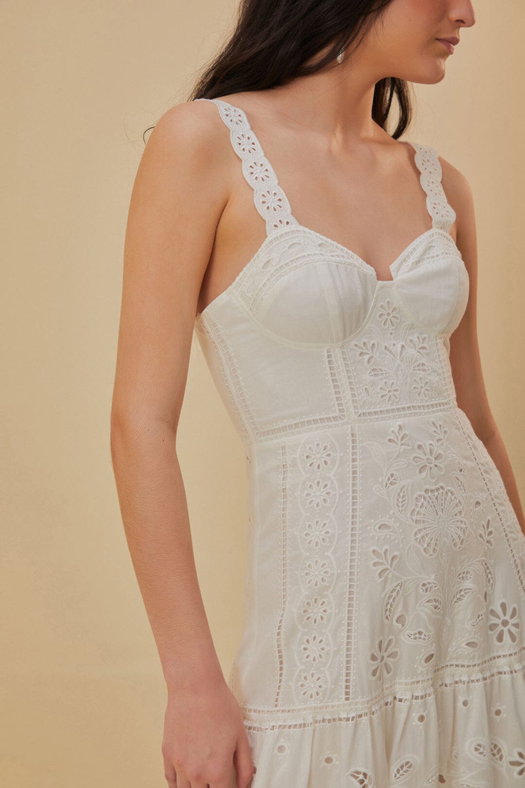 farm rio white richilier cotton dress Farm Rio Embroidered Linen Midi Dress