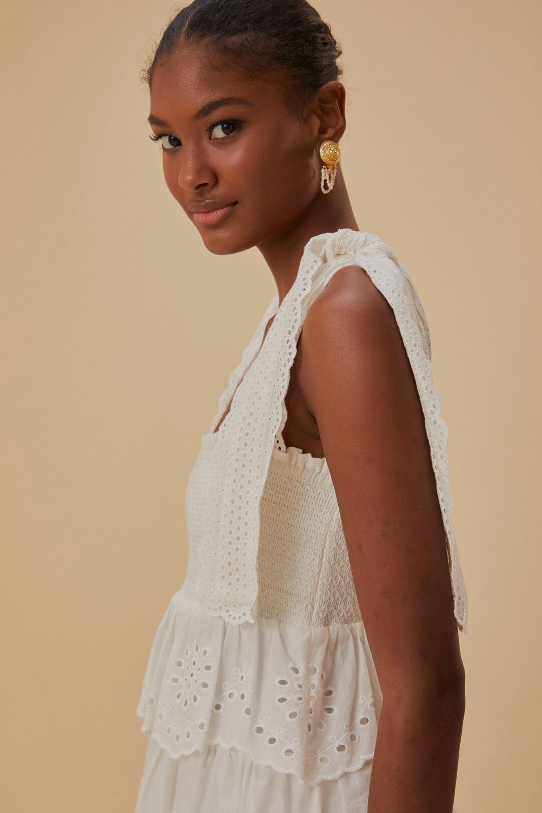 Off-White Embroidered Ruffle Midi Dress FARM Rio Off-White Embroidered Ruffle Midi Dress FARM Rio