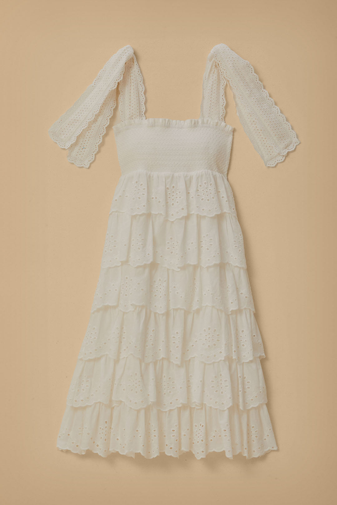 Off-White Embroidered Ruffle Midi Dress