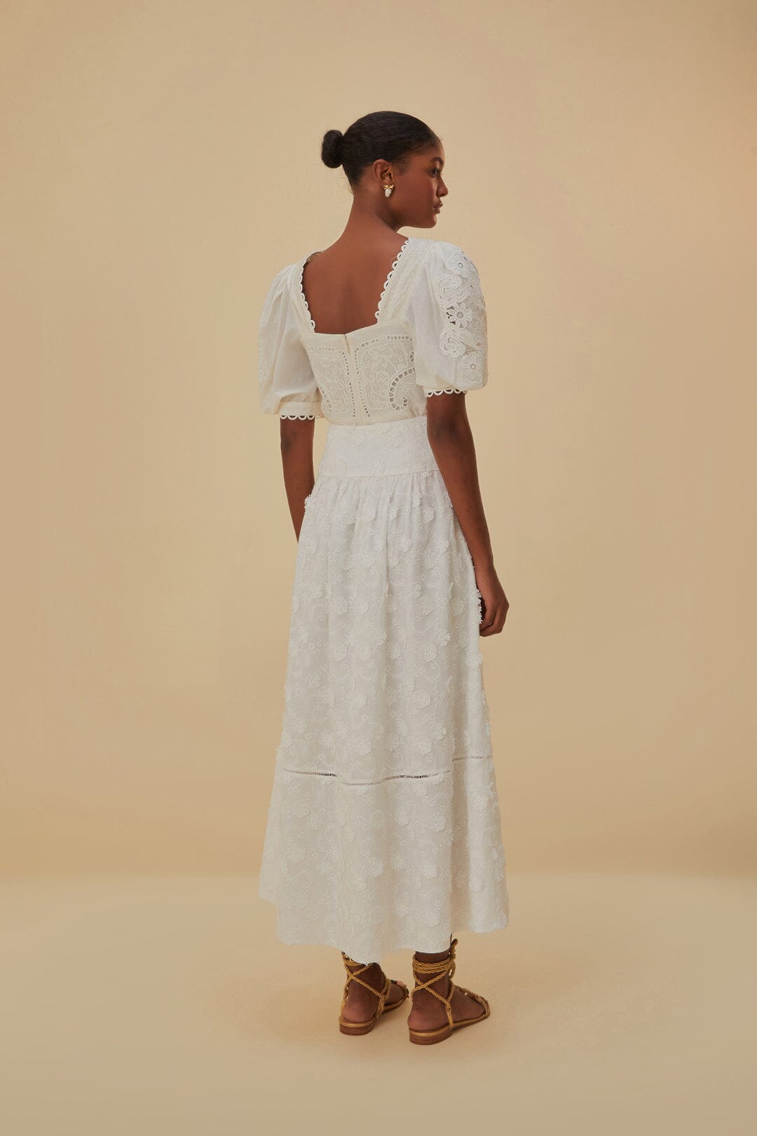 Off-White 3D Flower Midi Skirt FARM Rio Off-White 3D Flower Midi Skirt FARM Rio