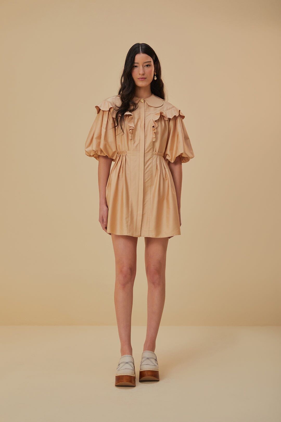beige dress short Beige Halter Strap Pleated Short Dress