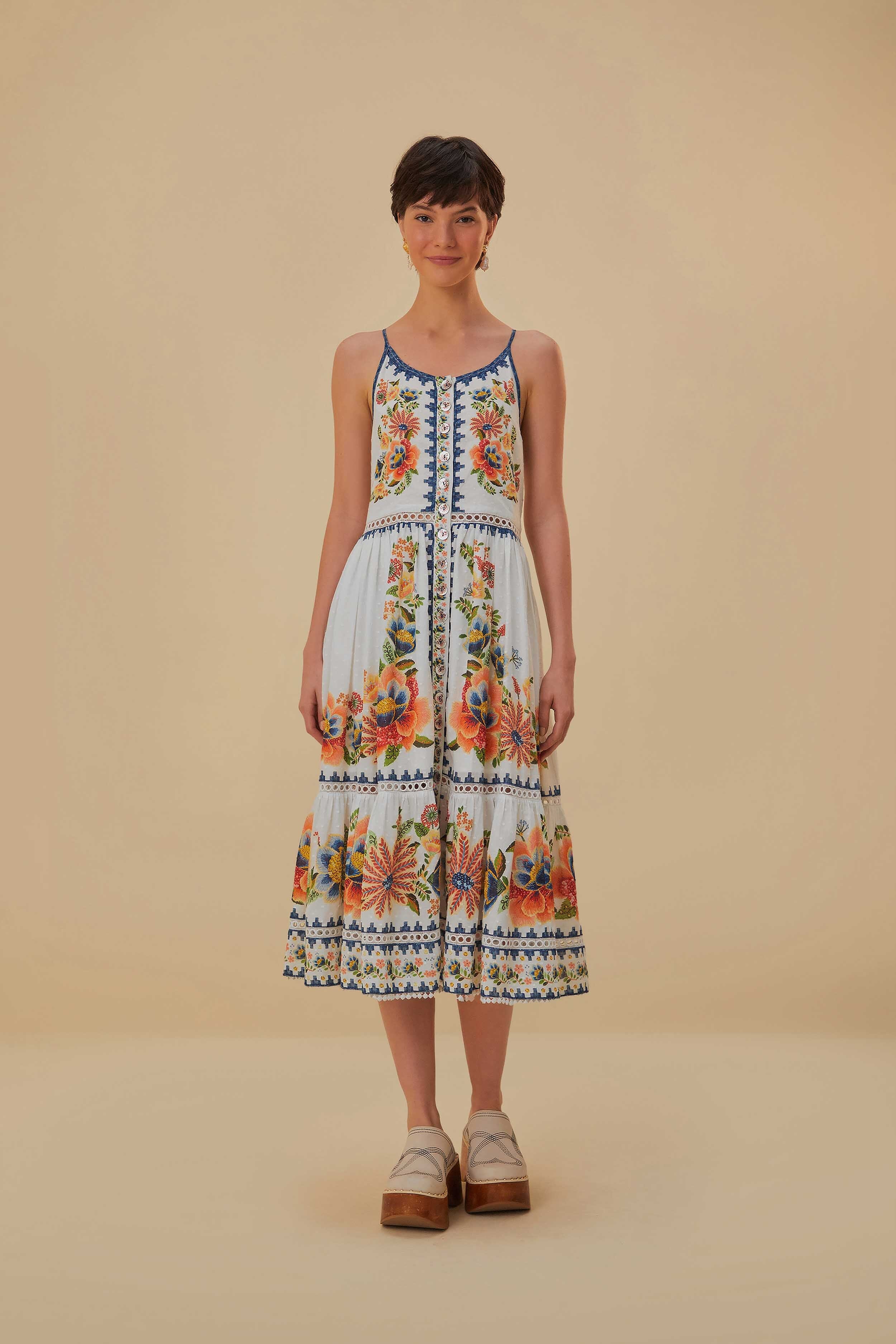 Off-White Delicate Garden Midi Dress – FARM Rio