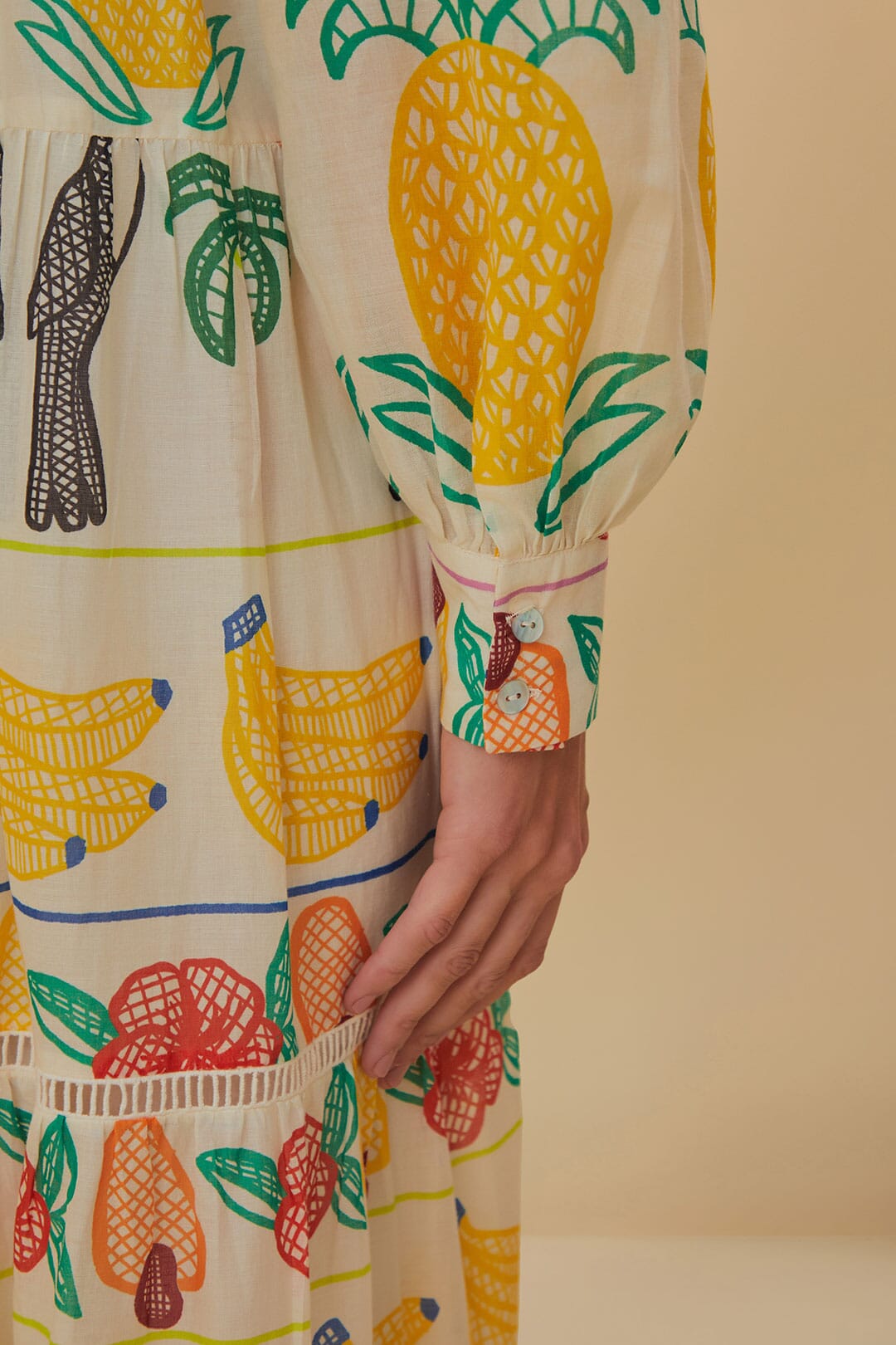 Off-White Tropicolors Yoke Embroidered Midi Dress FARM Rio Off-White Tropicolors Yoke Embroidered Midi Dress FARM Rio
