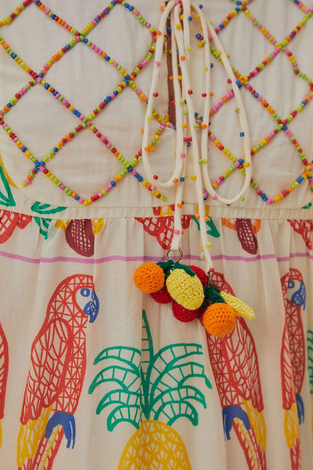 Off-White Tropicolors Yoke Embroidered Midi Dress FARM Rio Off-White Tropicolors Yoke Embroidered Midi Dress FARM Rio