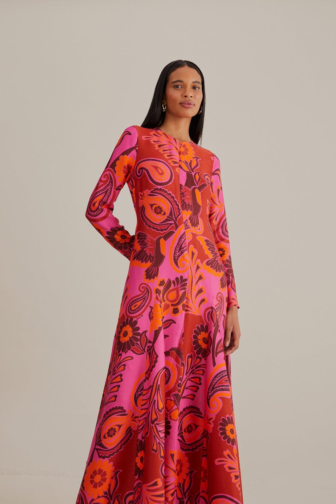 Pink Bold Floral Long Sleeve Maxi Dress β FARM Rio