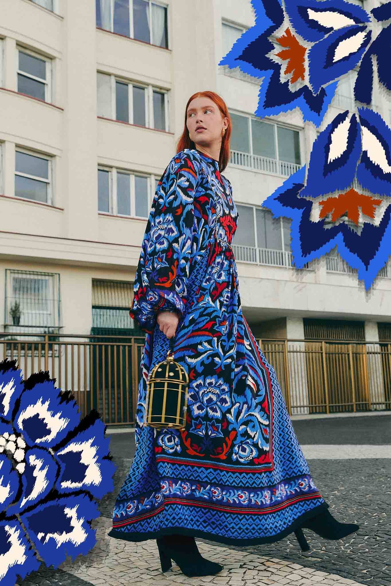 Black Toucans Scarf Long Sleeve Maxi Dress FARM Rio Black Toucans Scarf Long Sleeve Maxi Dress FARM Rio